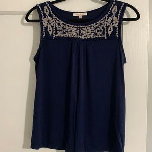Navy boho tank w/ embroidery-Size Med petite